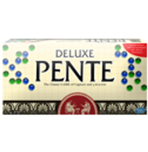 Deluxe Pente  front of game box featuring blue and green tokens