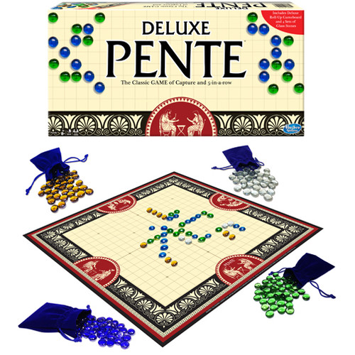 Deluxe Pente with game board and bags with player colored tiles.