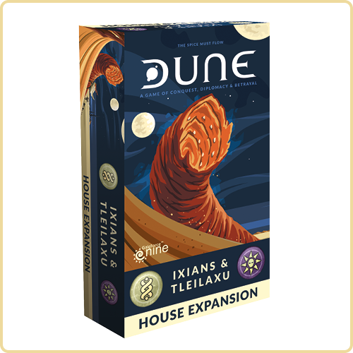 Dune: Ixians & Tleilaxu House (Expansion) front cover of box, with a desert monster worm