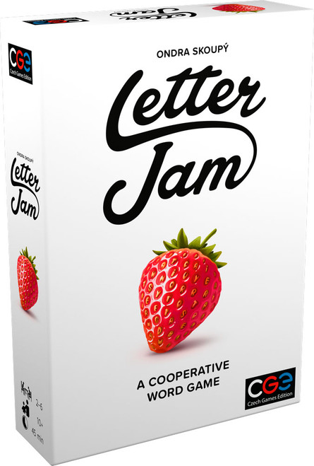 Letter Jam front of game, featuring a strawberry on a white box