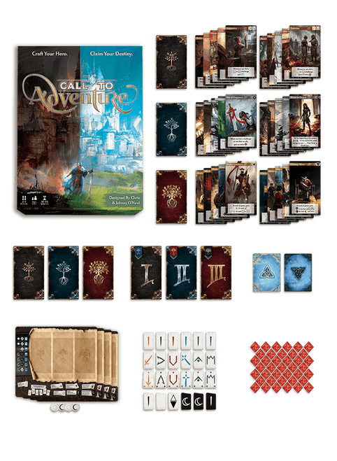Image of game components for Call to Adventure base game.