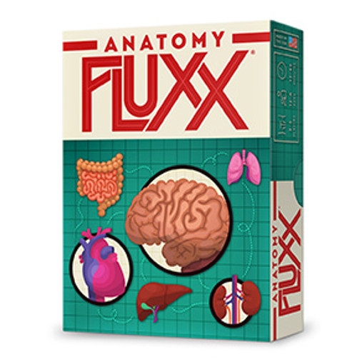 Anatomy Fluxx, front of game box with body parts 