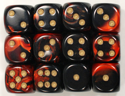 Chessex Gemini Würfel 16mm D6 – 12 Würfel In Schwarz-Starlight Mit Roten Punkten | Für RPG & Spiele