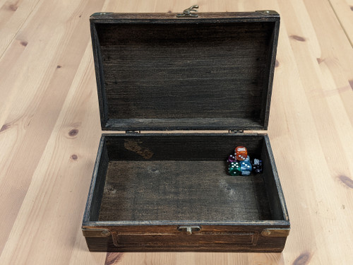 Jumbo Dice Chest open with sample dice in for size assessment 