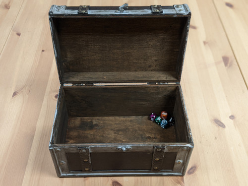 Strongbox Dice Chest   open in a silver and black color combo