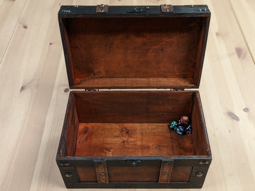 Strongbox Dice Chest   open in a wood and black color combo