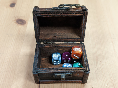 Tiny Dice Chest  open with dice inside 