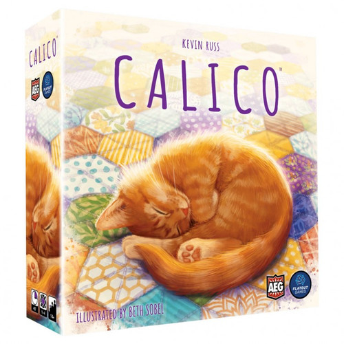 Calico front cover depicting a curled up orange  cat on a quilt