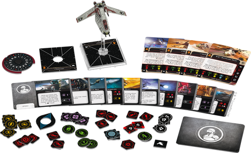 LAAT/i Gunship—Star Wars: X-Wing Second Edition  Sample game components fanned out 