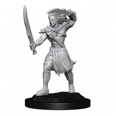 Close up of a miniature holding two swords 