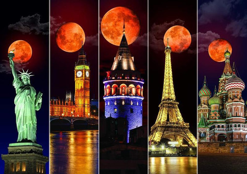 Blood Moon 1500pc 5 scenes of the Blood Moon with notable world buildings 