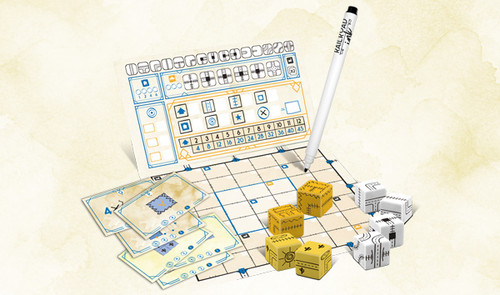 all game components, dice, cards, maps, 