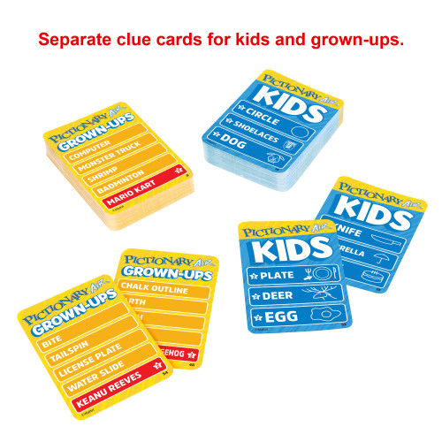 Blue kid cards, yellow adult cards 