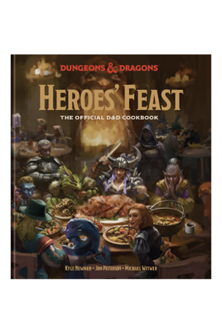 D&D Heroes' Feast—Hardcover Cookbook front cover featuring various characters around a table piled with food
