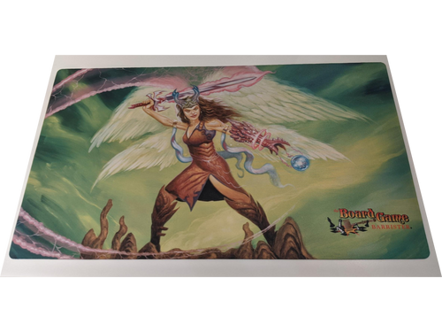 Enchanted Valkyrie with white wings and a red magic sword Playmat