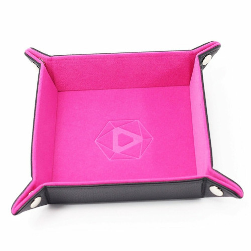 Pink Folding Dice Tray (Square shape) pink interior, black exterior 