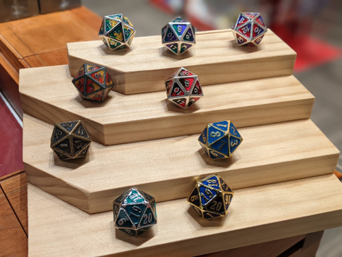 D20 Metal Jumbo several  different color patterns, only one dice per sale