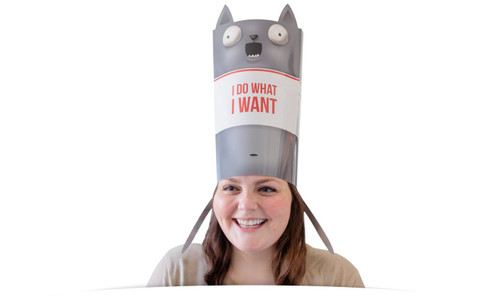 Person with a "I do what I want" cat  hat 