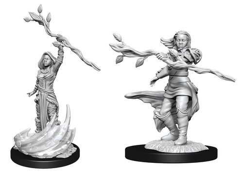 Human Druid Female—D&D Nolzur's Marvelous Miniatures W14, unpainted wood staff carrying female human Druid