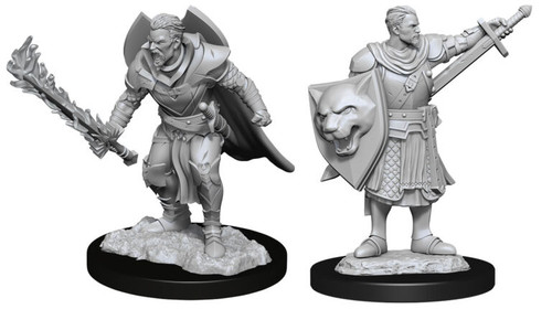 Human Champion Male—Pathfinder Deep Cuts Unpainted Miniatures W14 Huge cat on shield, giant sword, flaming on one mini