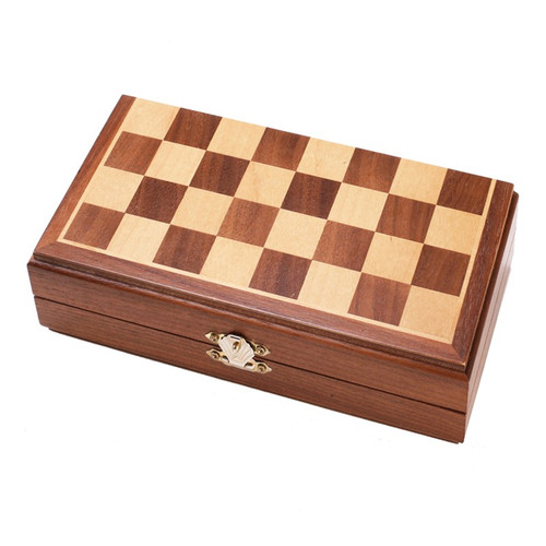 The folded board with components on the inside, stored. 