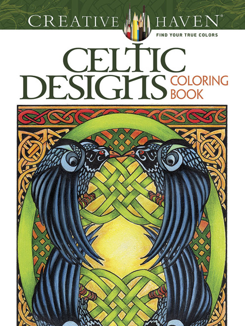 Celtic Designs: Creative Haven Coloring Book, front cover of book black birds with Celtic twists 