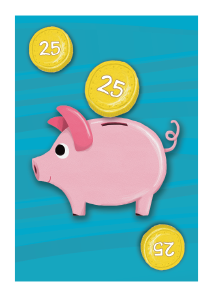Sample card, piggy bank with coins 