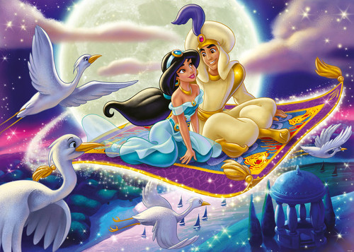 Aladdin and Jasmine on the Magic Carpet on a night flight 