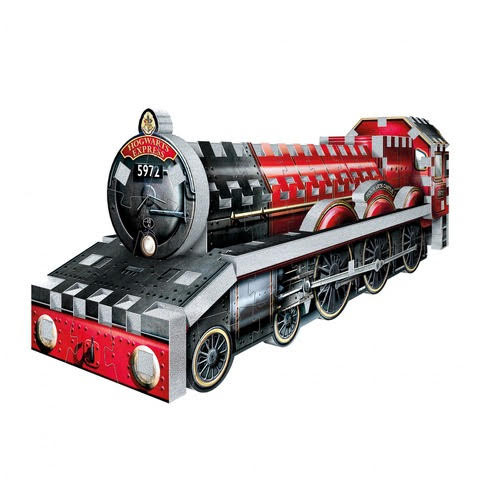Front side of built Hogwarts Express 3D puzzle of red and black train