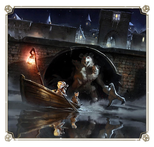 Animal Adventures: Secrets of Gullet Cove: Rat King- art of three headed mouse monster chasing a row boat with main characters 