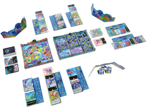 Evolution: Oceans, Game components including fish, cards, central game board