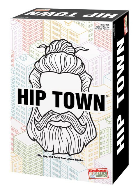 Hip Town front cover of product featuring a man bun and facial hair on a white background with black sides 