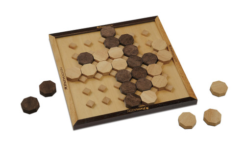 Game board made of brown and natural wood tiles 