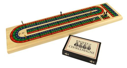 Cribbage board, midgame  and Knaves of Charlemagne deck