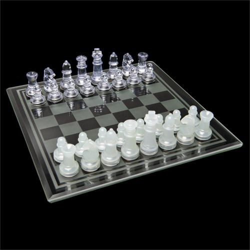 Clear Chess & Checkers Set with Glass Board setup for chess
