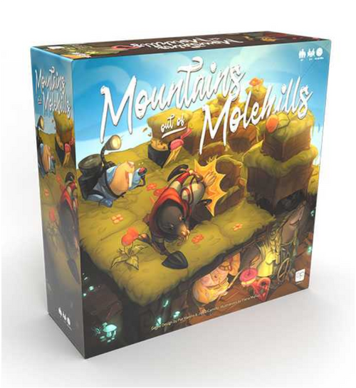 Mountains out of Molehills front of box featuring moles in red and blue 