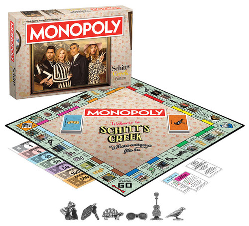 Schitt's Creek Monopoly game lay out and game components 