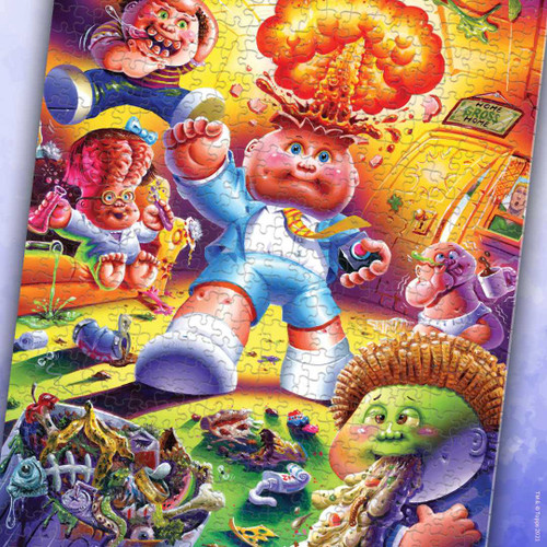 Close up of Home Gross Home–Garbage Pail Kids with a kids mind exploding in the middle of a living room. 