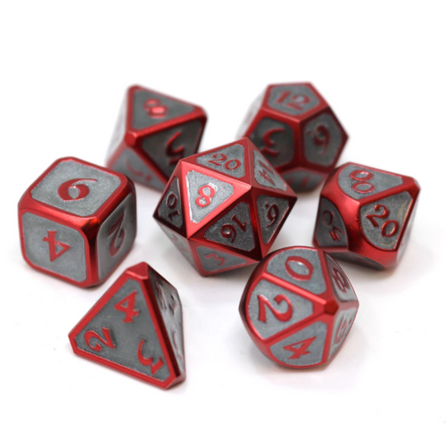 Infernal Succubus, Metal Dice Set , grey sides with red numbers and edges