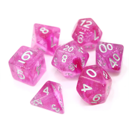Pompadour Dice Set  bright pink dice with white numbers