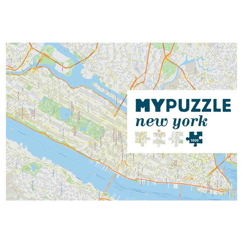 Close up of MYPUZZLE New York City 1000pc featuring a road map of New York City 