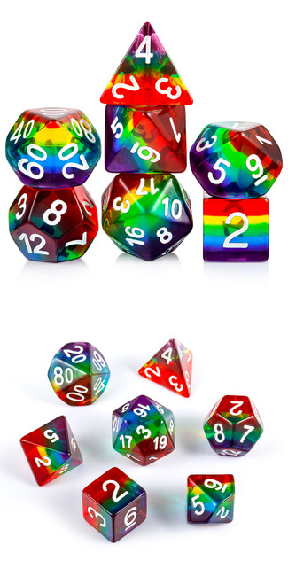 Clear Rainbow Resin Polyhedral Dice Set