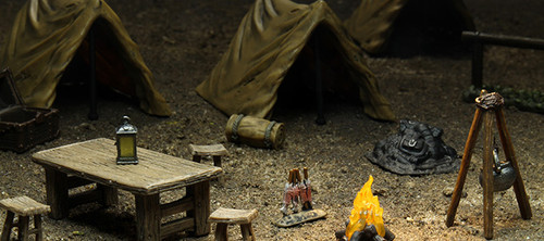 Encampment: 4D Setting  close up of some pieces on a map