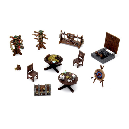 Close up of table, chairs and chest, and trap door 