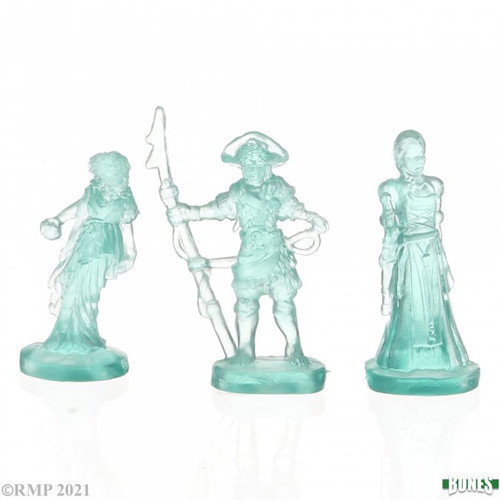 clear blue miniatures of Female Ghosts—Reaper Bones