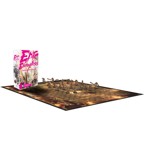 Game set up with minis and a map/board