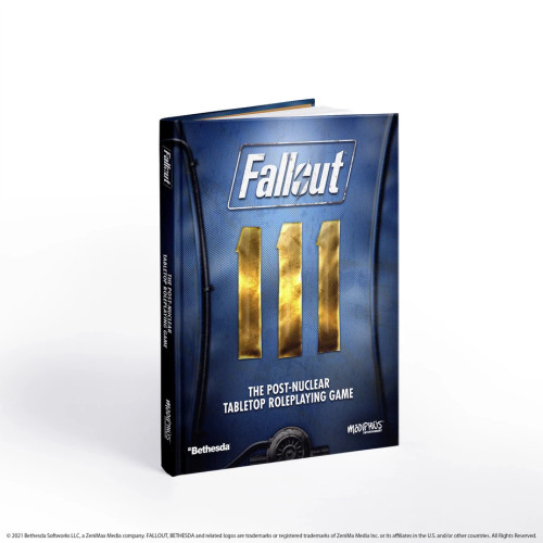 Fallout: The Roleplaying Game—Core Rulebook , front cover is blue with 3 in Golden Roman Numerals 