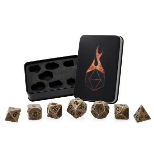 Thieves Gold, Metal Dice Set with black tin and foam insert