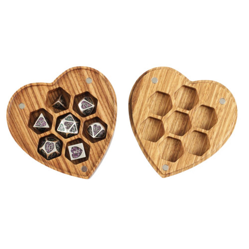 Forest Heart, Metal Dice Set inside Wooden heart shaped Display Case