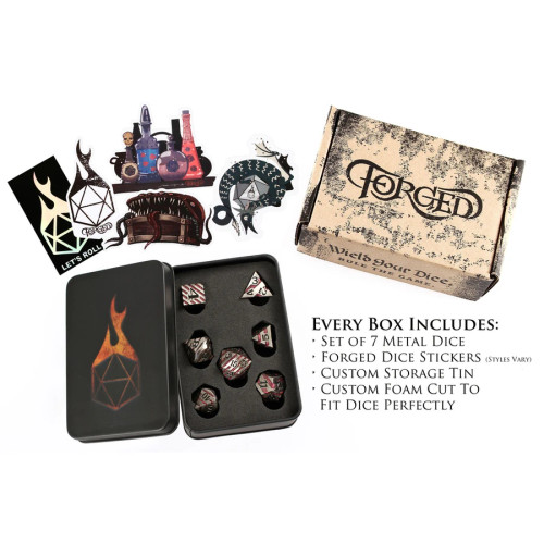 Molten Ore, Metal Dice Set, tin with foam insert and stickers